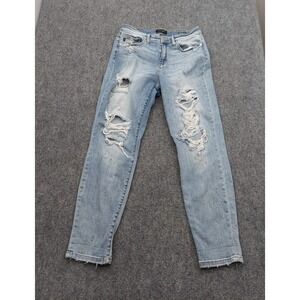 Judy Blue Jeans Womens 9/29 Blue Boyfriend Fit Paint Splatter Distressed Denim